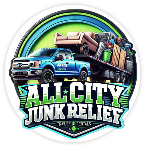 Truck hauling junk, "All City Junk Relief".