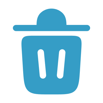 Blue trash can icon on black background.